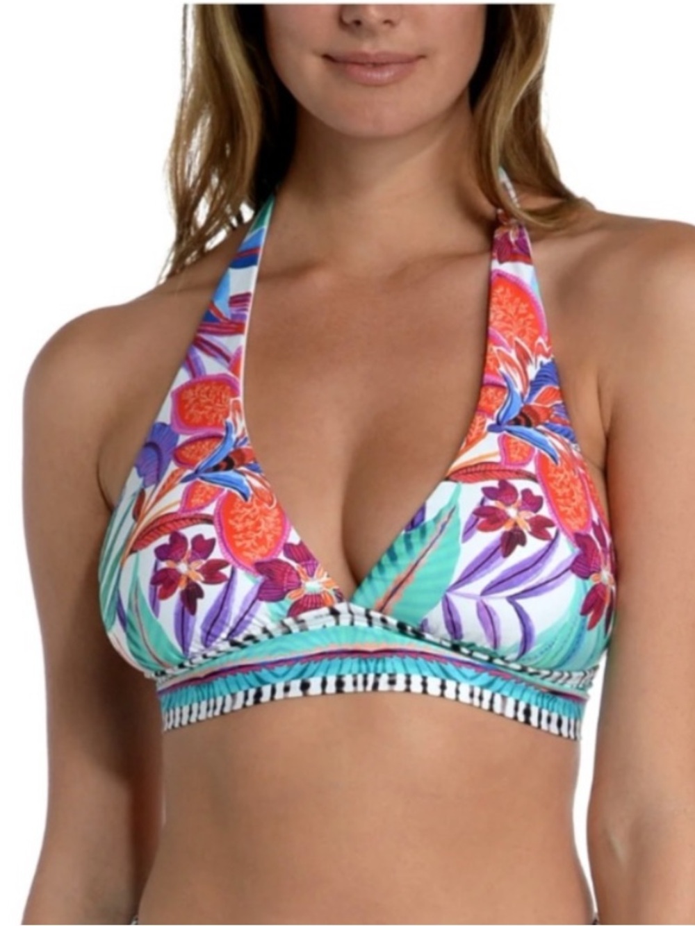 🌻NEW w/tag La Blanca Tropics of Tropez Banded Halter Bikini Top Floral Size 10